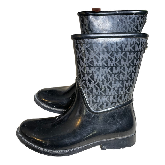 Michael Kors Sutter Logo Rubber Rainbootie Rain Boot Black Women's Size 6 - Picture 2 of 7